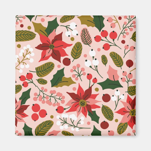 imán de vacaciones de invierno de Poinsettia (Frente)