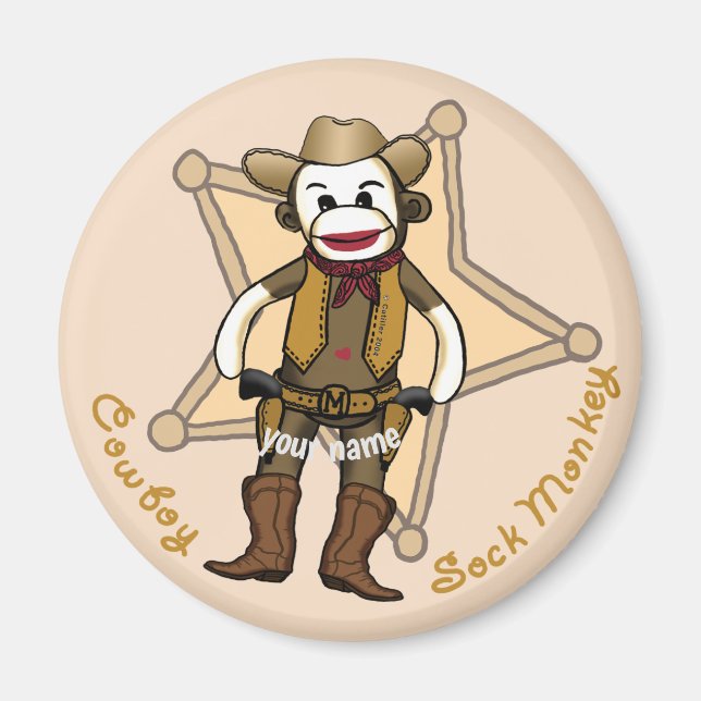 Imán de vaquero de mono de calcetín  (Frente)