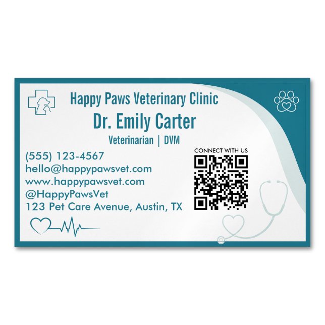 Imán de veterinario personalizado Código QR Tarjet (Anverso)
