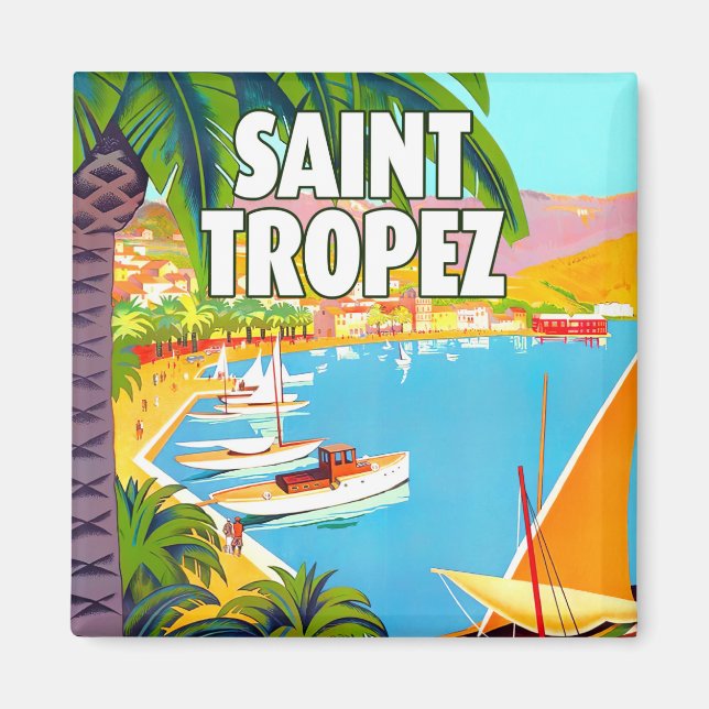 Imán de viaje vintage de Saint Tropez France (Frente)