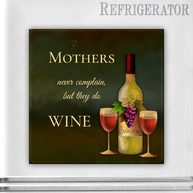 Imán de vino Bella Artes personalizado divertido (Italian fine art magnet featuring a wine bottle and glasses with funny texts - gift for Mom )