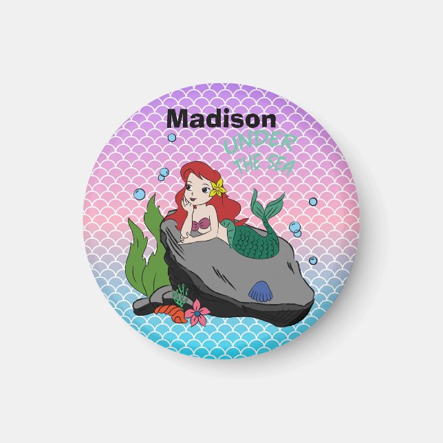 Imán De vuelta a la escuela con sirenas y el mar (Frente)