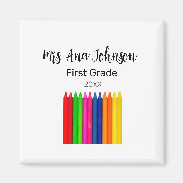 Imán De vuelta a la escuela, los crayones añaden el año (Frente)