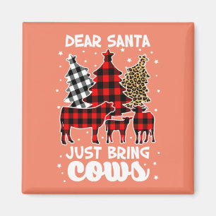 Imán Dear Santa Just Bring Cows Christmas Buffalo Plaid