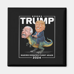 Imán Debates 2024 de Trump montando dinosaurio