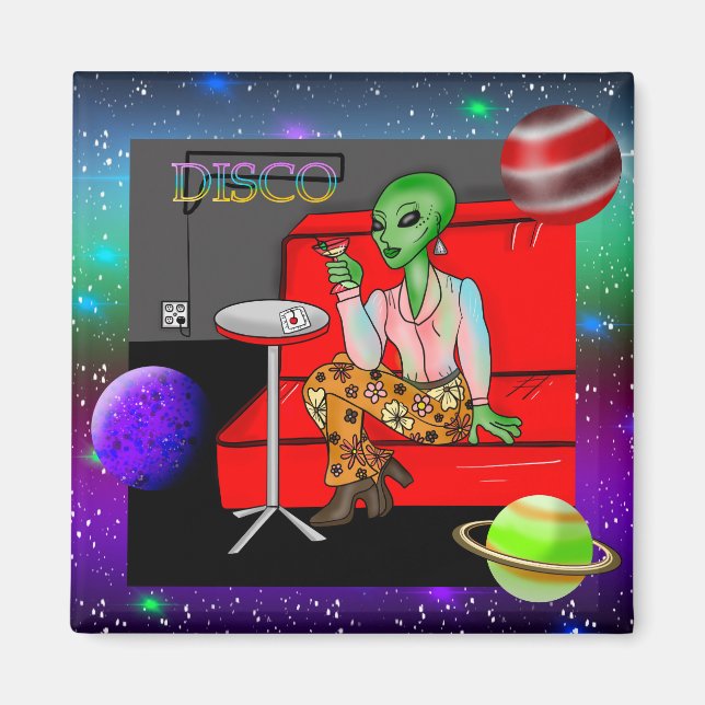 Imán Decenio de 1970 Retro Extraterrestre en Disco Loun (Frente)