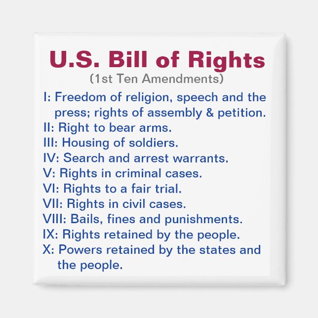 Imán Declaración de Derechos de los Estados Unidos (Frente)