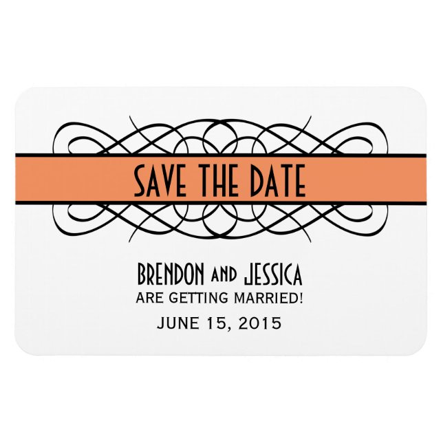 Imán Deco Flourish Save the Date Magnet, Naranja (Horizontal)