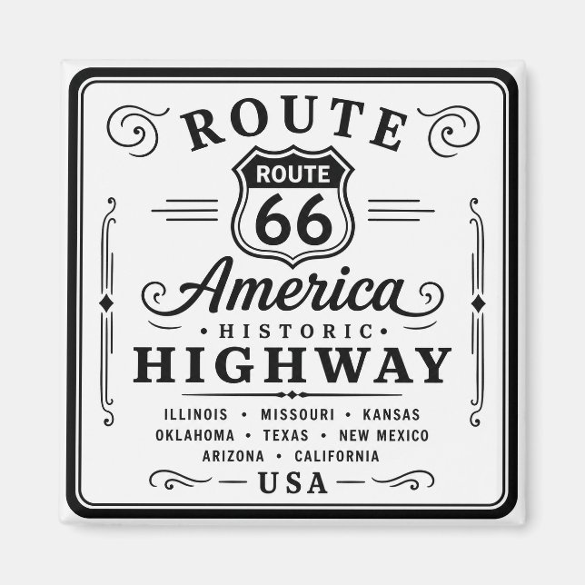 Imán Decoración con Señal de la Ruta 66 Histórica (Frente)