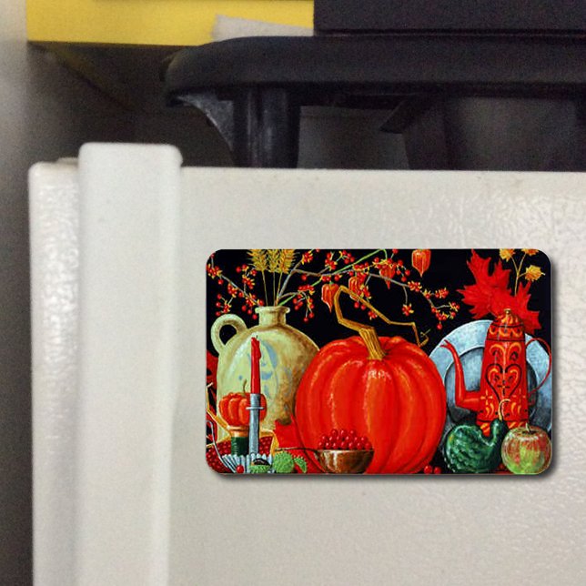 Imán Decoración de calabaza de pintura antigua de otoño (Autumn Antique Painting Pumpkin Festive Flexible Magnet)