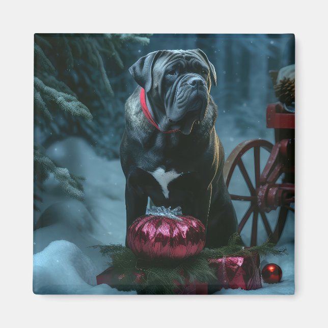 Imán Decoración de los Navidades Cane Corso Snowy Sleig (Frente)