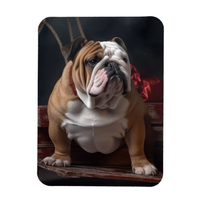 Imán Decoración de los Navidades de bulldog Snowy Sleig (Vertical)