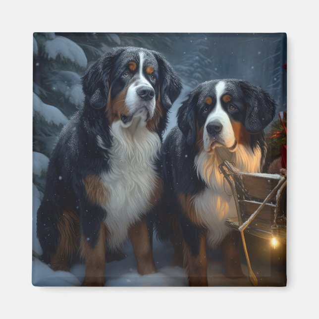 Imán Decoración de los Navidades de montaña Snowy Sleig (Frente)