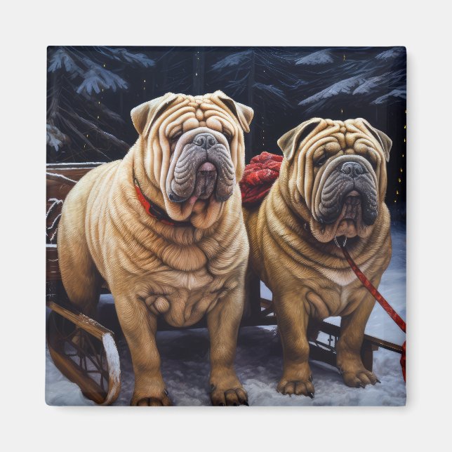 Imán Decoración de los Navidades de Shar Pei Snowy Slei (Frente)