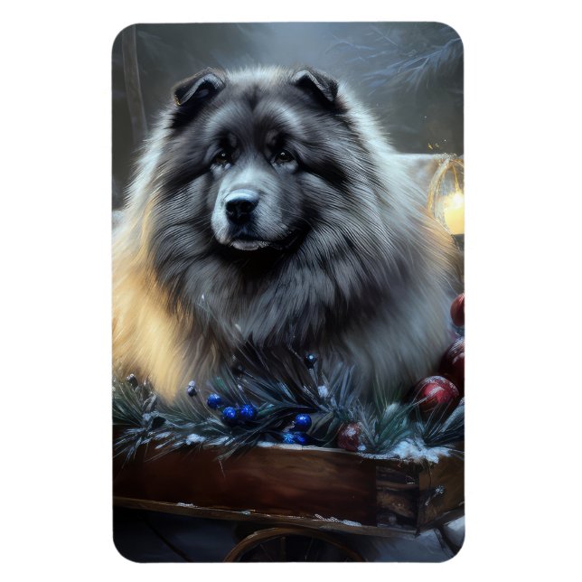 Imán Decoración de los Navidades Keeshond Snowy Sleigh (Vertical)
