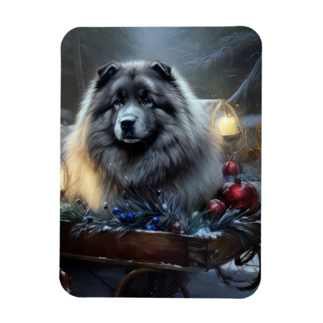 Imán Decoración de los Navidades Keeshond Snowy Sleigh (Vertical)