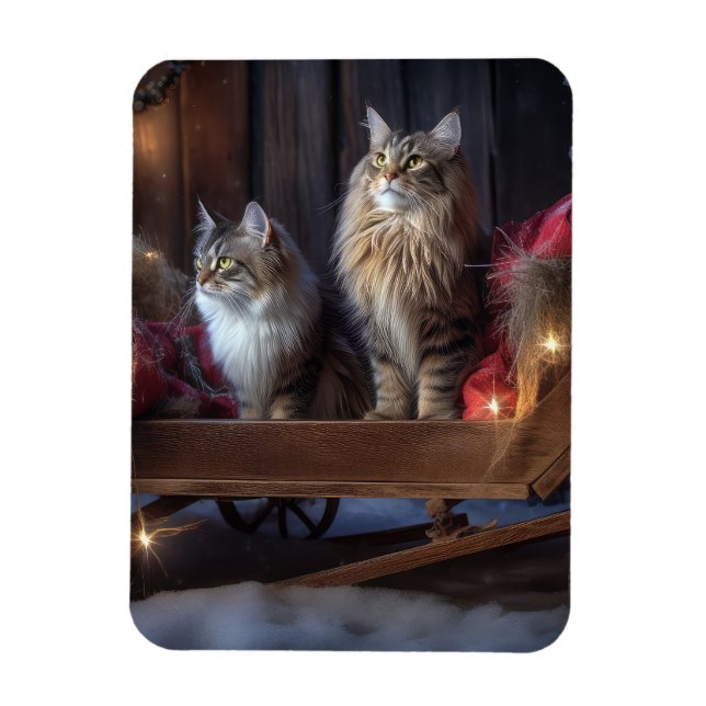 Imán Decoración de los Navidades Maine Coon Snowy Sleig (Vertical)
