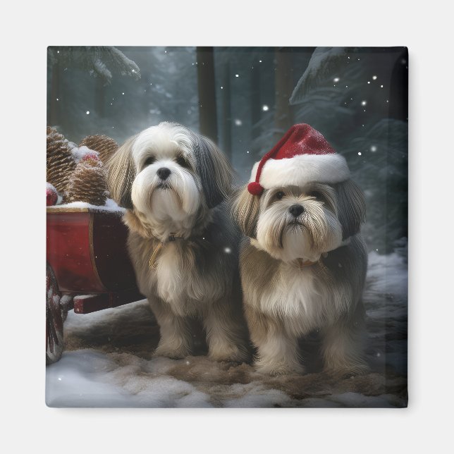 Imán Decoración de los Navidades Malti tzu Snowy Sleigh (Frente)