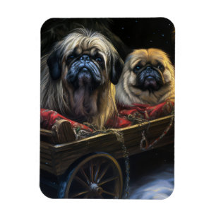 Imán Decoración de los Navidades Pekingeses Snowy Sleig