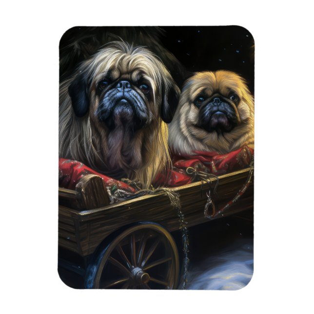Imán Decoración de los Navidades Pekingeses Snowy Sleig (Vertical)