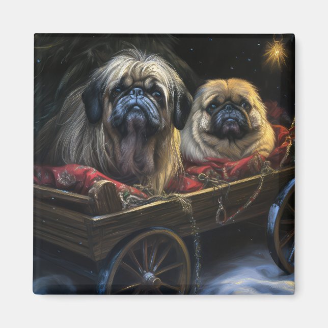 Imán Decoración de los Navidades Pekingeses Snowy Sleig (Frente)