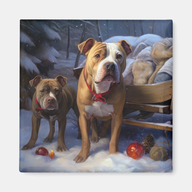 Imán Decoración de los Navidades Pitbull Snowy Sleigh (Frente)