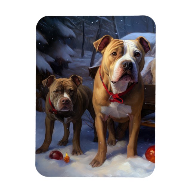 Imán Decoración de los Navidades Pitbull Snowy Sleigh (Vertical)