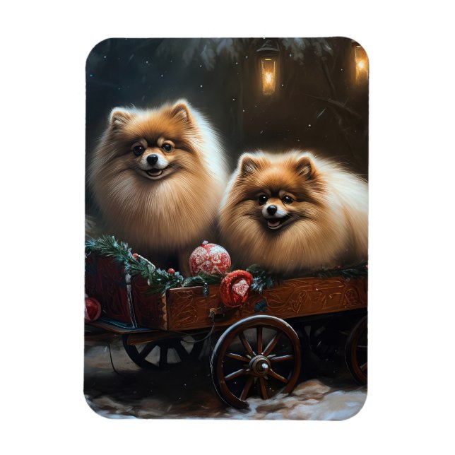 Imán Decoración de los Navidades Pomerania Snowy Sleigh (Vertical)