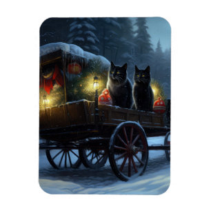 Imán Decoración de Navidad Black Cat Snowy Sleigh Ride