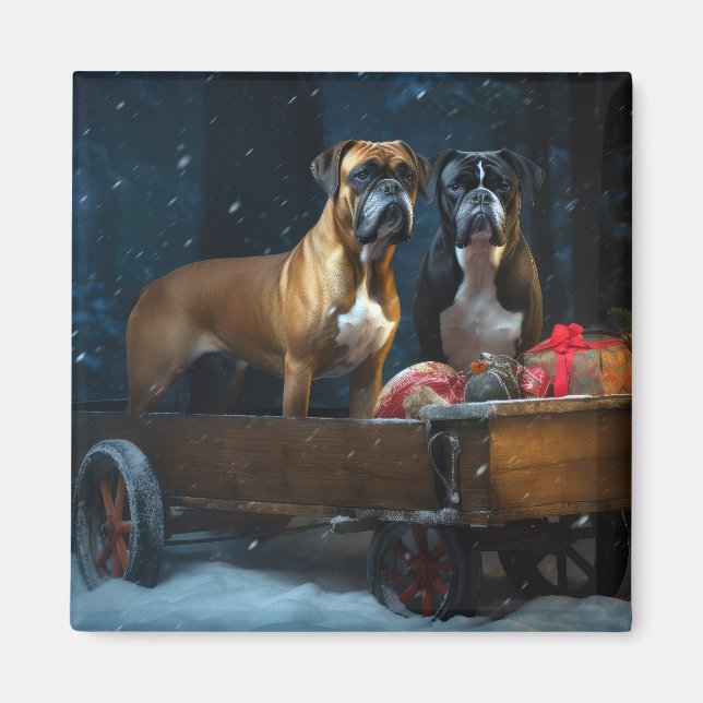 Imán Decoración de Navidad Boxer Snowy Sleigh (Frente)