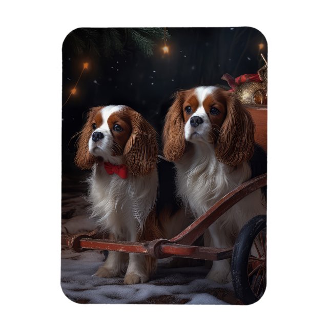 Imán Decoración de Navidad de Cavalier King Snowy Sleig (Vertical)