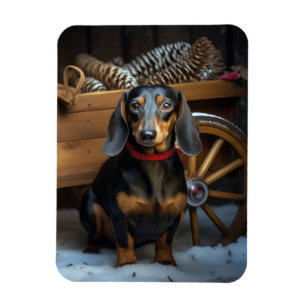 Imán Decoración de Navidad de trineo nevado Dachshund