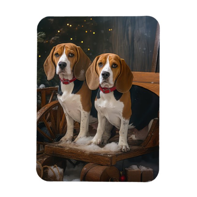 Imán Decoración de Navidad de Trineo Nevado de Beagle (Vertical)