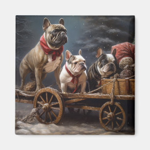 Imán Decoración de Navidad de trineo nevado de Bulldog