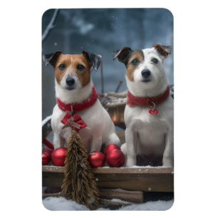 Imán Decoración de Navidad de Trineo Nevado Jack Russel