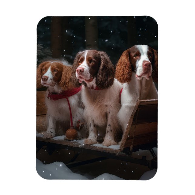 Imán Decoración de Navidades Brittany Spaniel Snowy Sle (Vertical)
