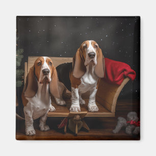 Imán Decoración de Navidades de Basset Hound Snowy Slei