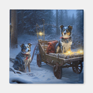 Imán Decoración de Navidades de Blue Heeler Snowy Sleig