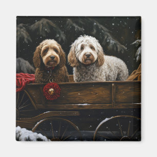 Imán Decoración de Navidades de Cockapoo Snowy Sleigh