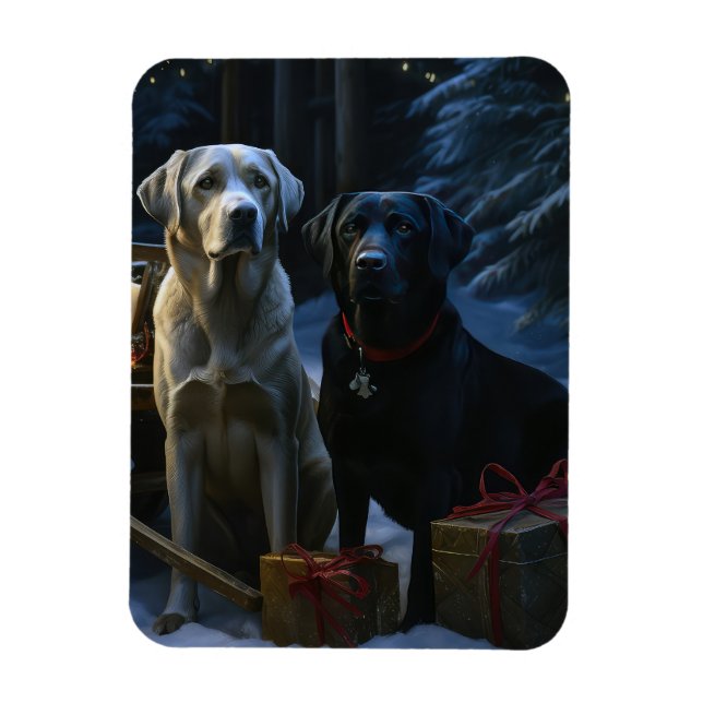 Imán Decoración de Navidades de Labrador Snowy Sleigh (Vertical)
