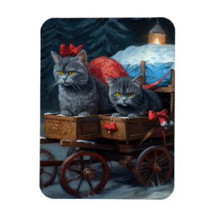 Imán Decoración de Navidades de Sleigh de gato azul ori