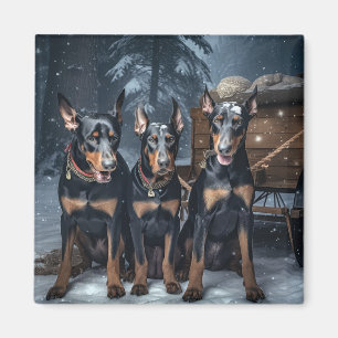 Imán Decoración de Navidades Doberman Snowy Sleigh