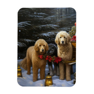 Imán Decoración de Navidades Goldendoodle Snowy Sleigh