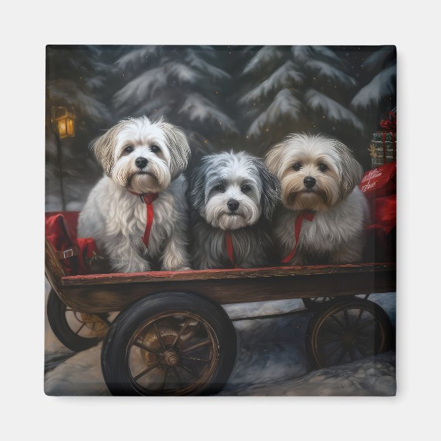 Imán Decoración de Navidades Havanese Snowy Sleigh (Frente)