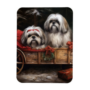 Imán Decoración de Navidades Lhasa Apso Snowy Sleigh