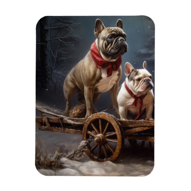 Imán Decoración de Navidades Snowy Sleigh Bulldog franc (Vertical)