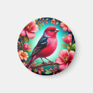 Imán Decoración de nevera de pájaro rosa y flores rosas