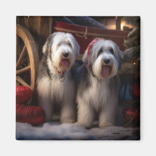 Imán Decoración del viejo pastor inglés Snowy Sleigh Na