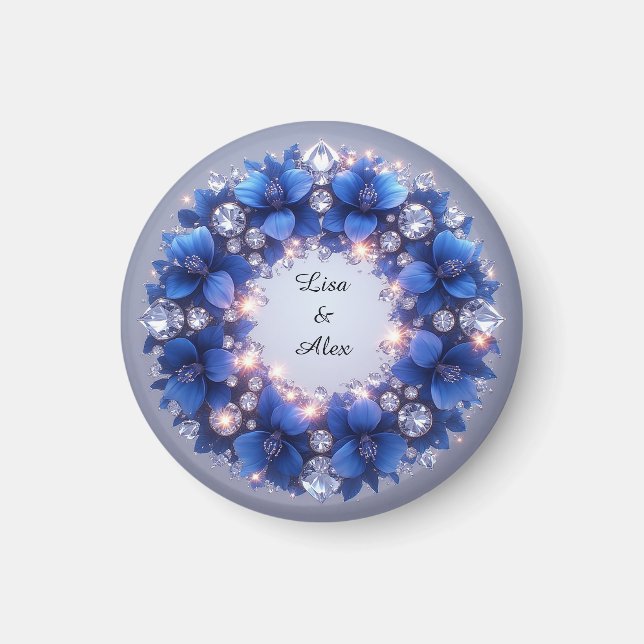 Imán Decoración Elegante Con Flores Azules (Frente)