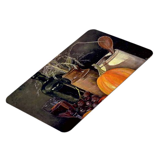 Imán Decoraciones otoñales en mesa, calabaza, fruta, be (Lado Izquierdo)